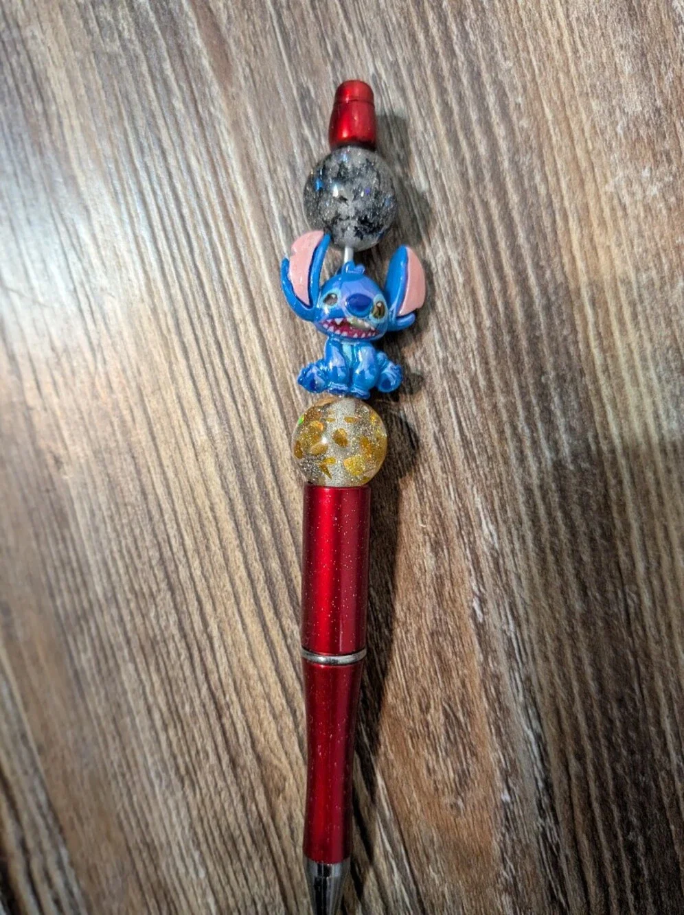 Cute Blue Stitch Character Red Beaded Pen Handmade By M